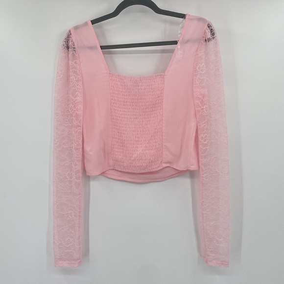 Wild Fable Pink Cropped Long Sleeve Lace Top Size Small - Picture 5 of 10